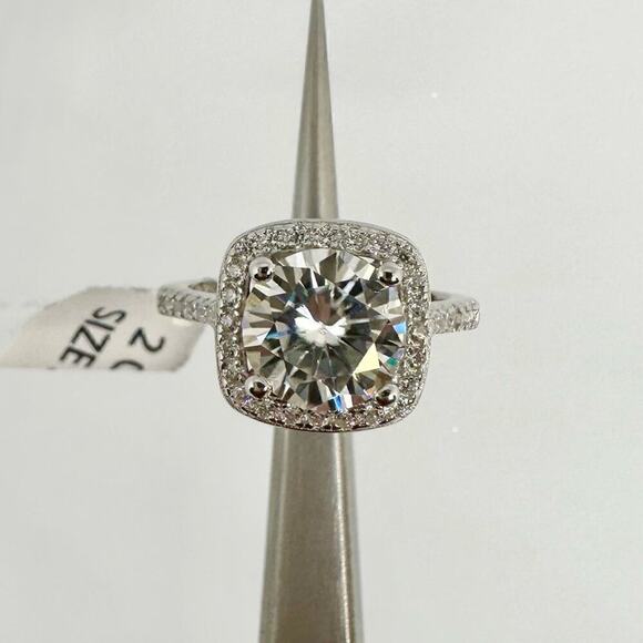 Ring Jewelry - Moissanite Round Cut Cushion Cut Halo Ring Brilliant 2 Ct GRA Certified Size 6